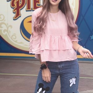 Red stripe ruffle top